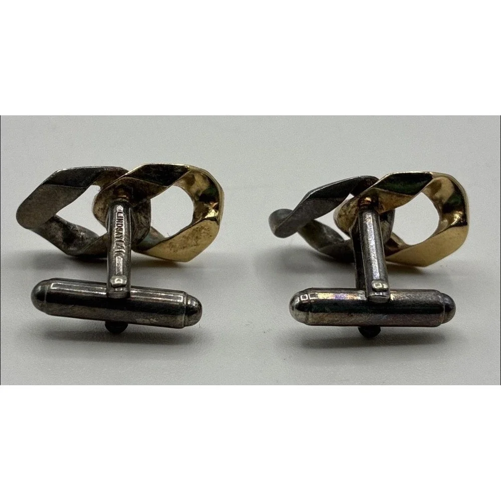 Vintage Lindsay 14K Gold Sterling Silver Knot Cufflinks Two Tone 13.62g
